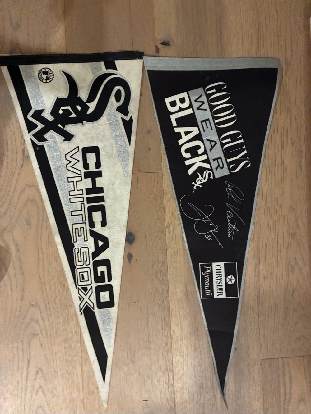 SET of TWO Chicago White Sox Vintage Pennants in Black and White